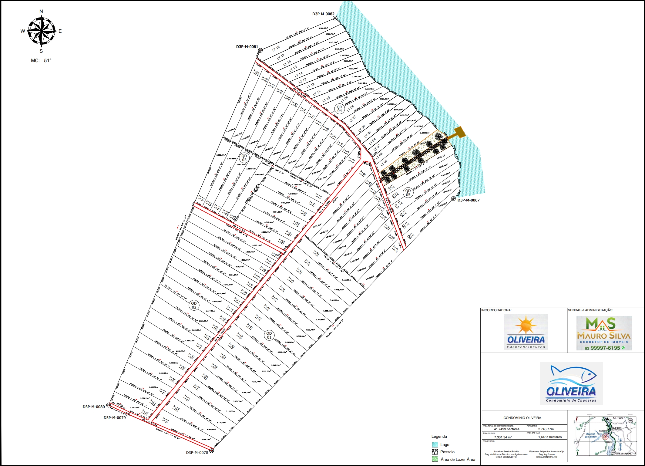 Mapa das chácaras do condomínio de Chácaras Oliveira em Miracema no Tocantins